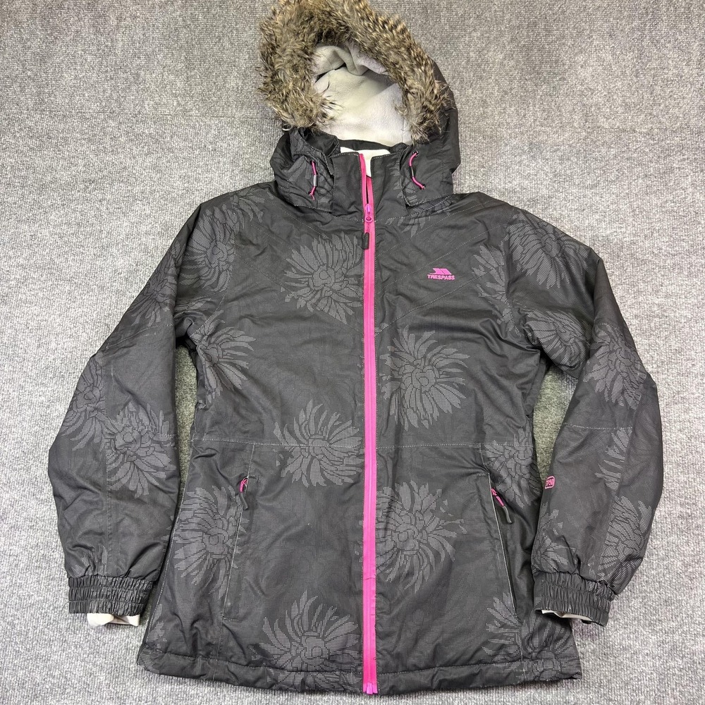 Trespass Sugarloaf Jacket Womens Large Black Floral Hooded Ski Snow Insulated